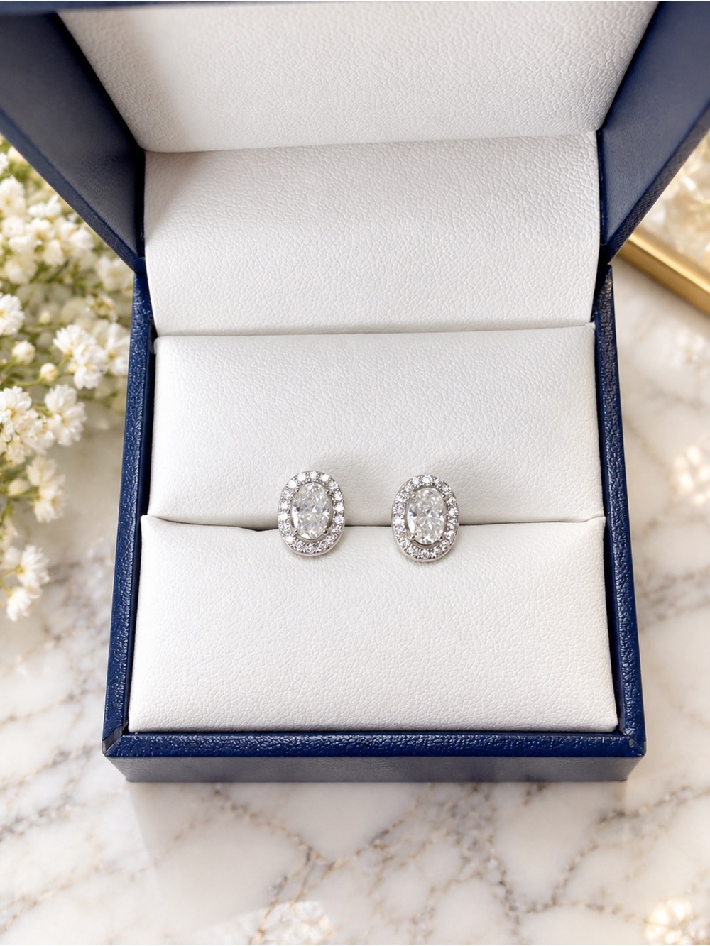 NWT 1.22 CTW Oval Moissanite Halo Stud Earrings D VVS 925 Sterling Silver